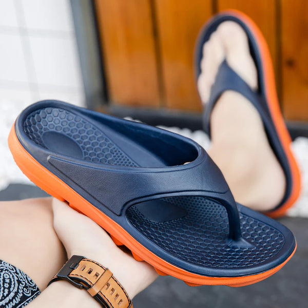 Men's Thick Sole EVA Flip‑Flops Massage Insole Non‑Slip Casual Beach Slippers for Indoor Outdoor Sandals Cushioned Support