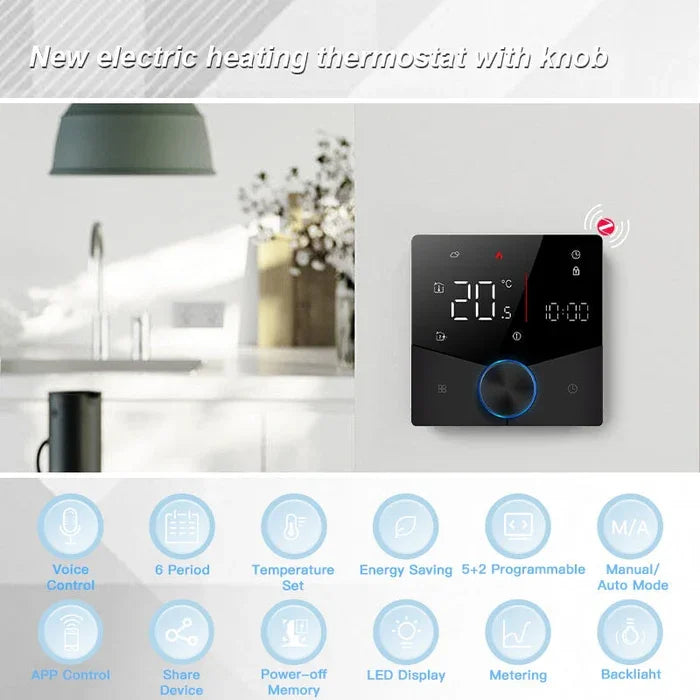BSEED ZigBee Touch LED Integrated Screen With Knob Floor Heating Room Thermostat Controller Tuya Alexa Google App Control