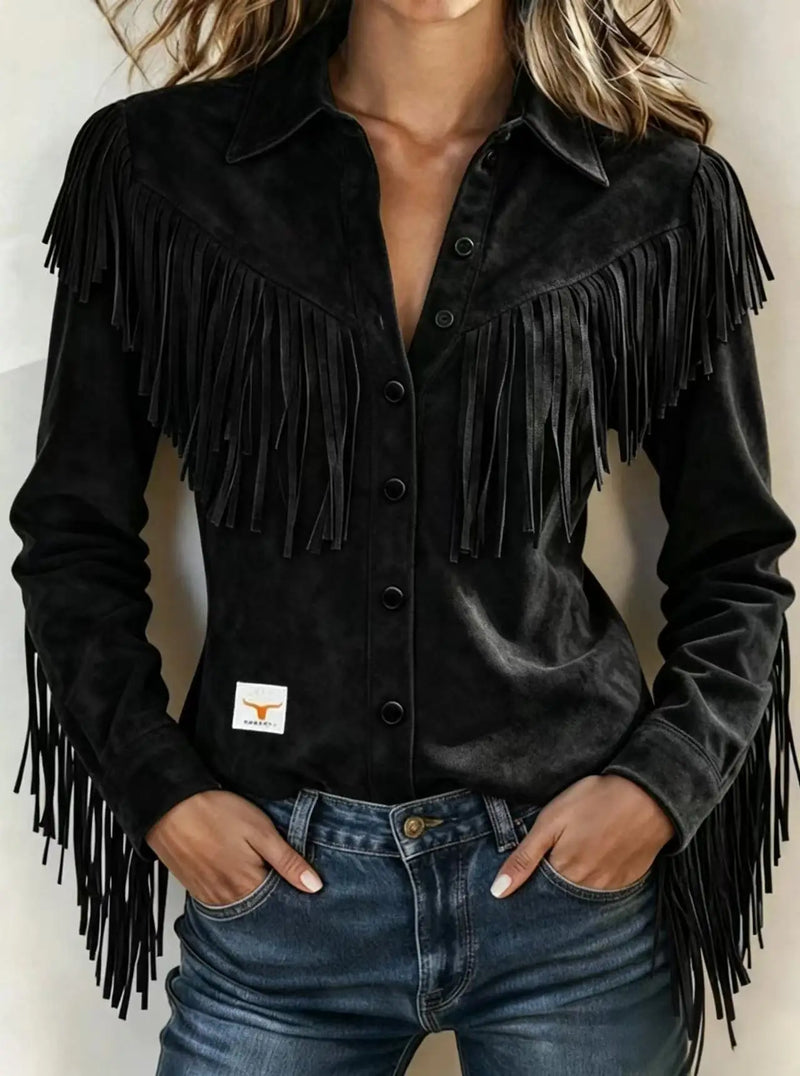 Women's Brown Long-sleeve Collared Shirt with A Slight Stretch, Made of Corduroy Fabric; Available in White or Gray.