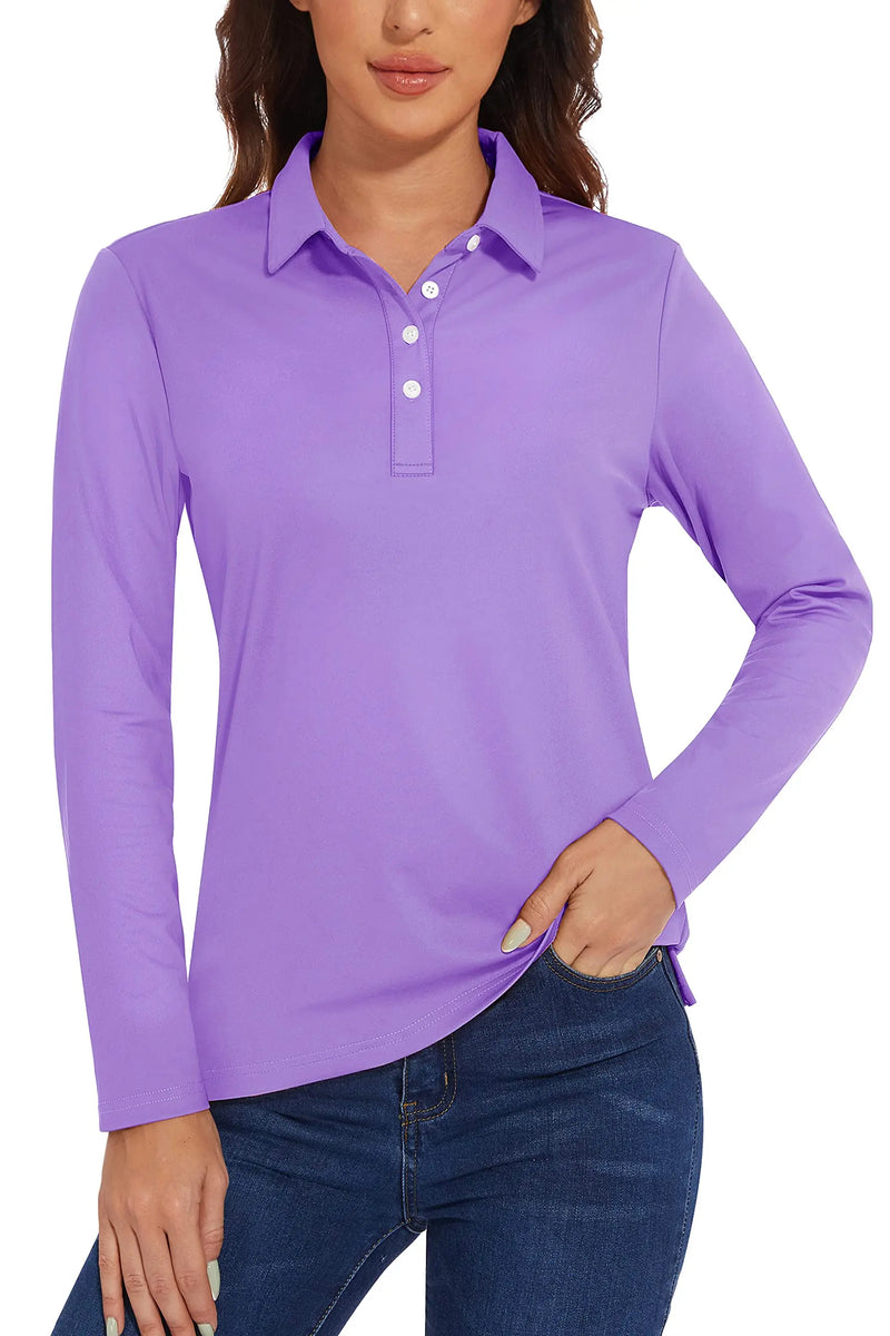 TACVASEN UPF 50+ Polo Shirts Womens Long Sleeve Shirts UV Protection Performance Polos Golf Tennis Working Shirts Pullover Top