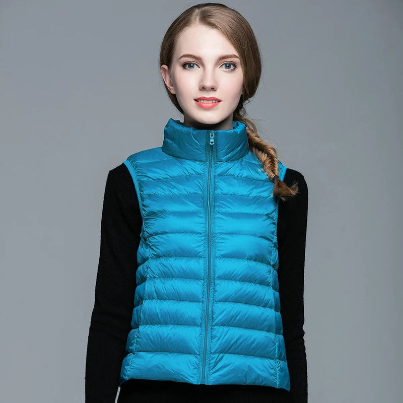 Red Collar Women's Light/thin Sleeveless Vest Jacket, Fashion Short Female Vests, Blue Khaki Green Black Waistcoat, Asian Size