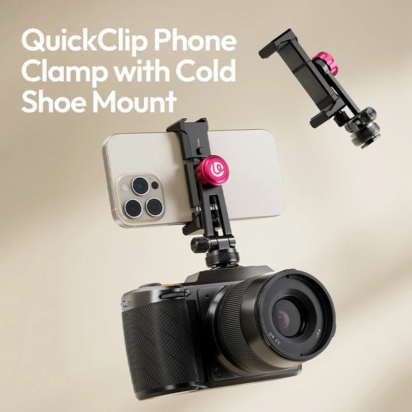 ក្ដាប់ទូរស័ព្ទ Ulanzi MA61 QuickClip ជាមួយ Cold Shoe Mount ជាមួយវីសបង្វិល 360° ទំហំ 1/4" ទទឹង 65-90mm សម្រាប់ Tripod Video Light Mount