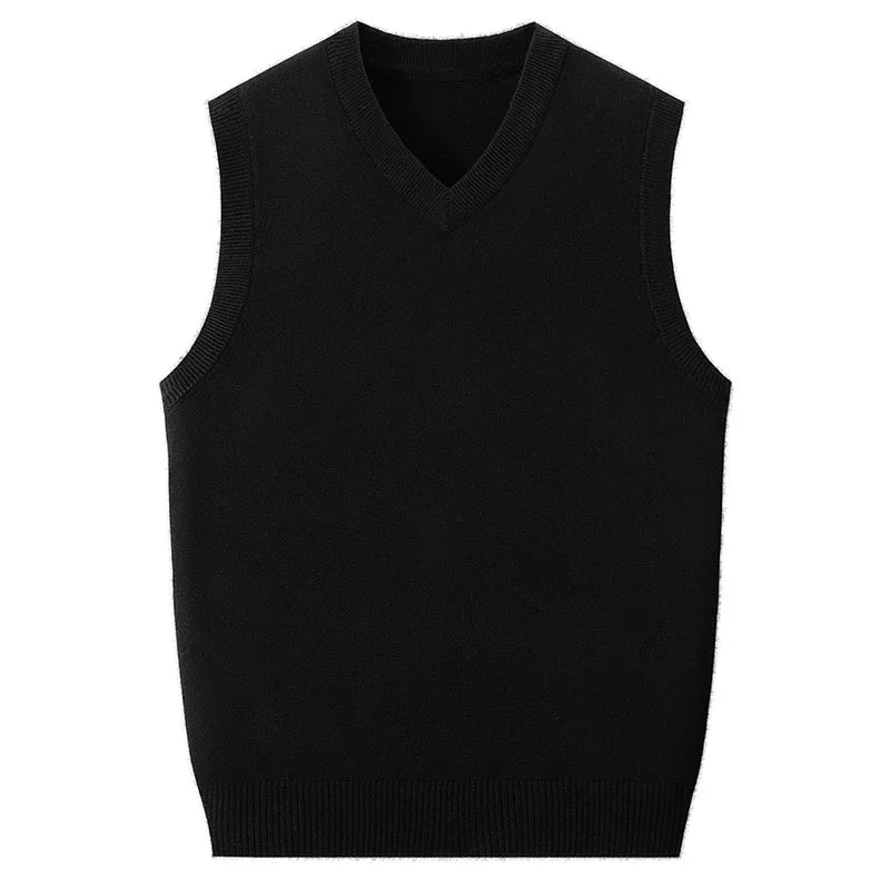 V Neck Sleeveless Wool Knit Vest For Men Soft Handfeel Knitwear Business Formal Sweater Tank Top Autumn Layering Clothes