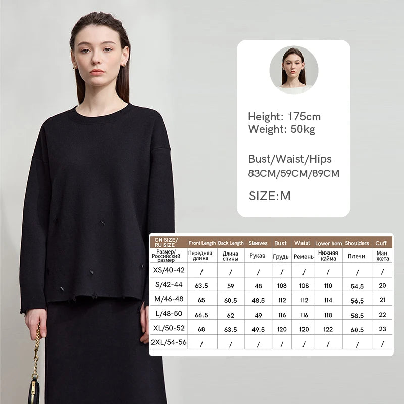 AMII Women's Sweater 2026 Autumn New Solid Color Commuter Pullover Top Female Office O-Neck Long Sleeve Sweater Women 12554007