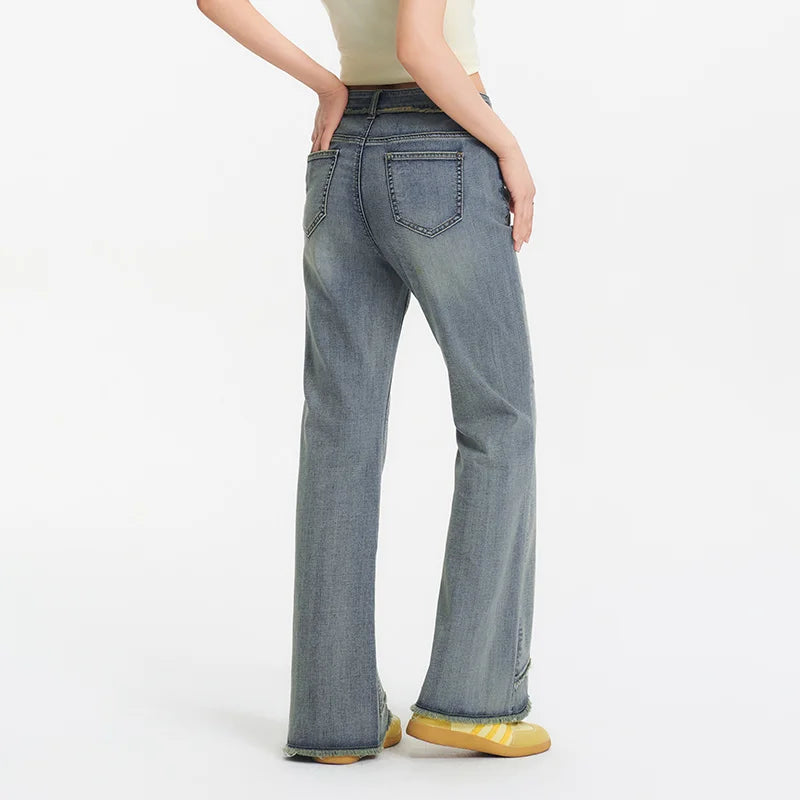 Semir Women Jeans Frayed Stylish Leg Lengthening Vintage Trendy Street Flare 2026 Fashion Casual Daily Wear