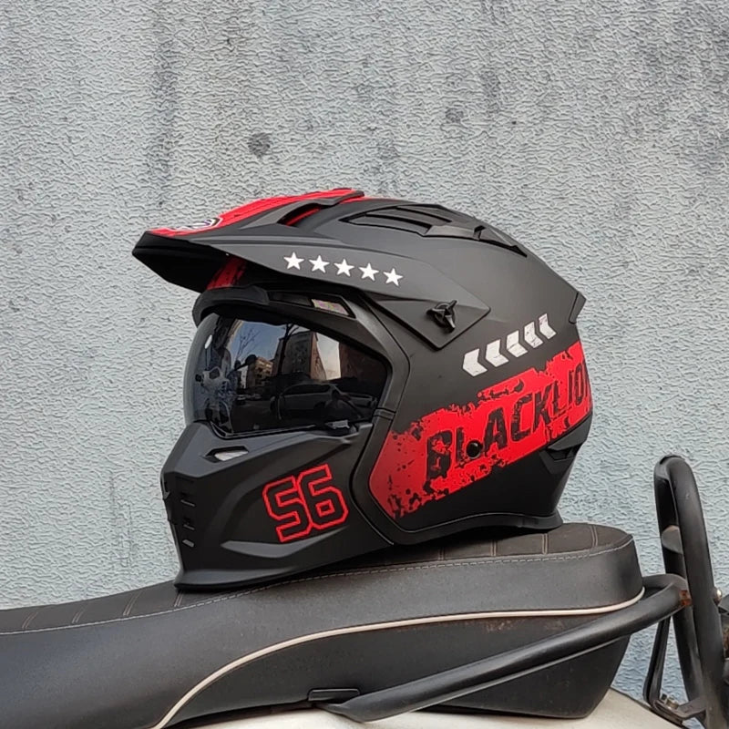 ORZ Motorcycle Riding Helmet Men's and Women's Motorcycle Combination Full Helmet Pull Half Helmet Four Seasons Universal Retro