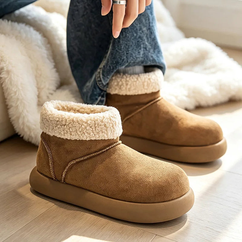 Men women's light warm plush snow boots winter soft-sole anti-slip comfortable casual shoes couples walking outdoor cotton shoes