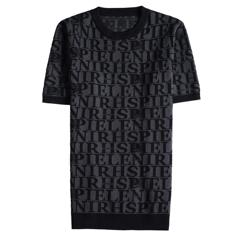 Men's Slim Fit Short Sleeve T-Shirt Casual Round Neck Letter Print Knitted Top
