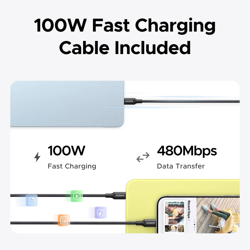 【Ultra Mini】UGREEN Nexode Air 100W GaN Charger PD3.0 QC4.0 PPS For Macbook Pro Air Laptops iPhone 18 17 Samsung S26 Ultra iPad T