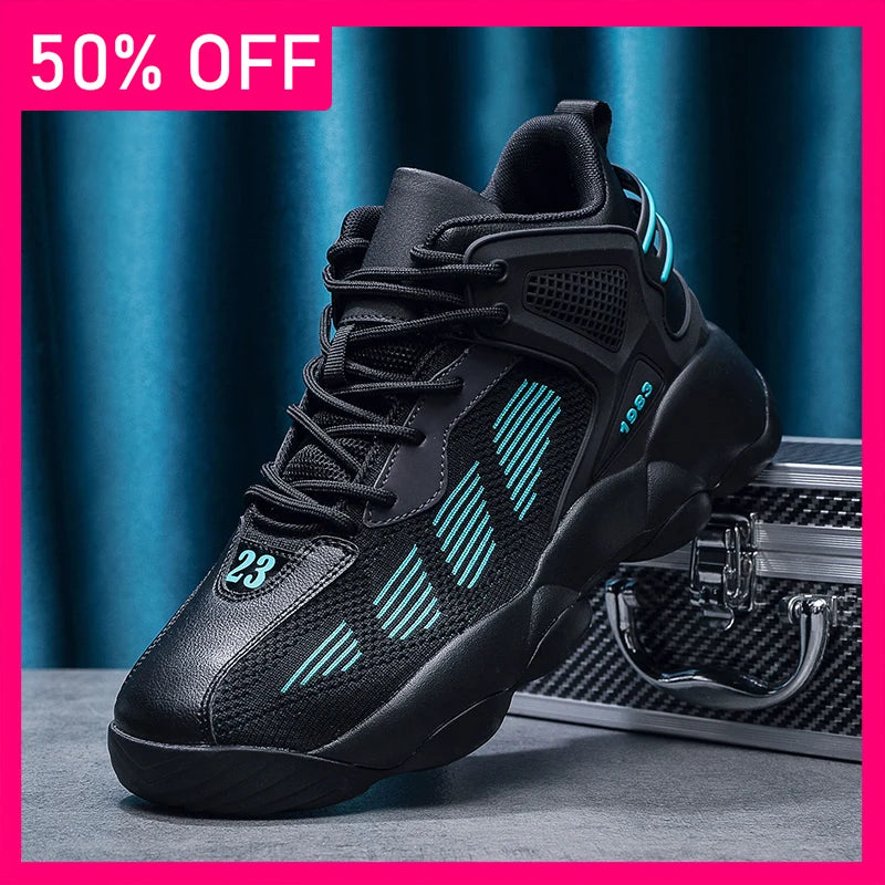 Men Basketball Shoes Autumn New High Top Mesh Breathable Anti Slip Rebound Flat Bottom Practical Basketball Boots for Men