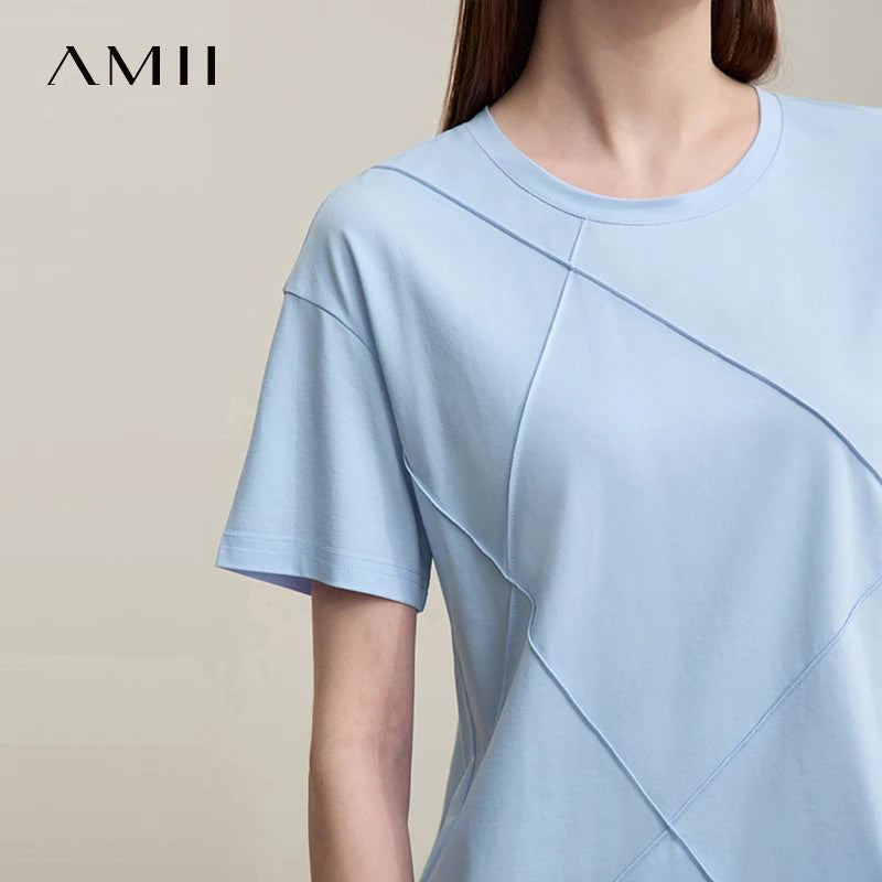 អាវយឺតនារី Amii រដូវក្តៅឆ្នាំ ២០២៦ កមូលកប្បាសថ្មី អាវយឺតដៃខ្លី រលុង សាមញ្ញ 12642004