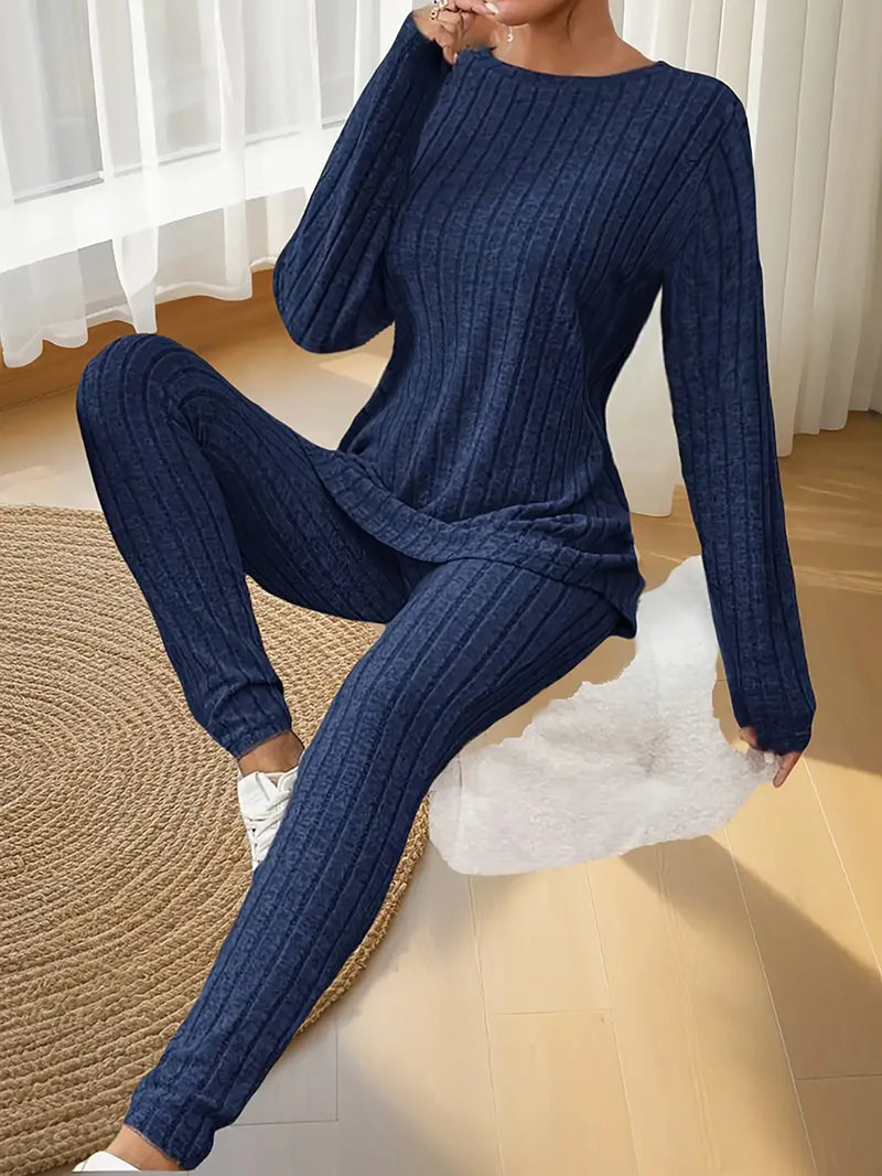 Women's Autumn Winter Pajamas Simple Solid Color Casual Comfortable Long-Sleeved Long Pants Pajama Set for Women Sleepwear