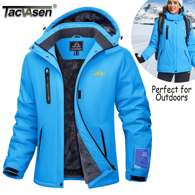 TACVASEN Women's Waterproof Fleece Lined Ski Jacket Winter Snow Coat Warm Hooded Parka Windbreaker Outdoor Snowboarding Jacket