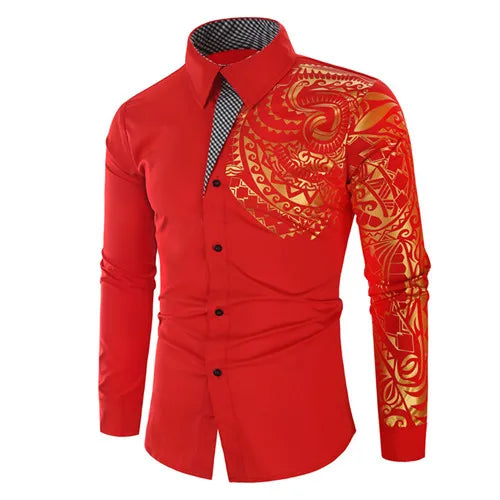 2026 Men's Brand Shirt, Luxury Gold High Quality Long Sleeve Shirts, Business White Black Men Dress Prom Social Print Shirts