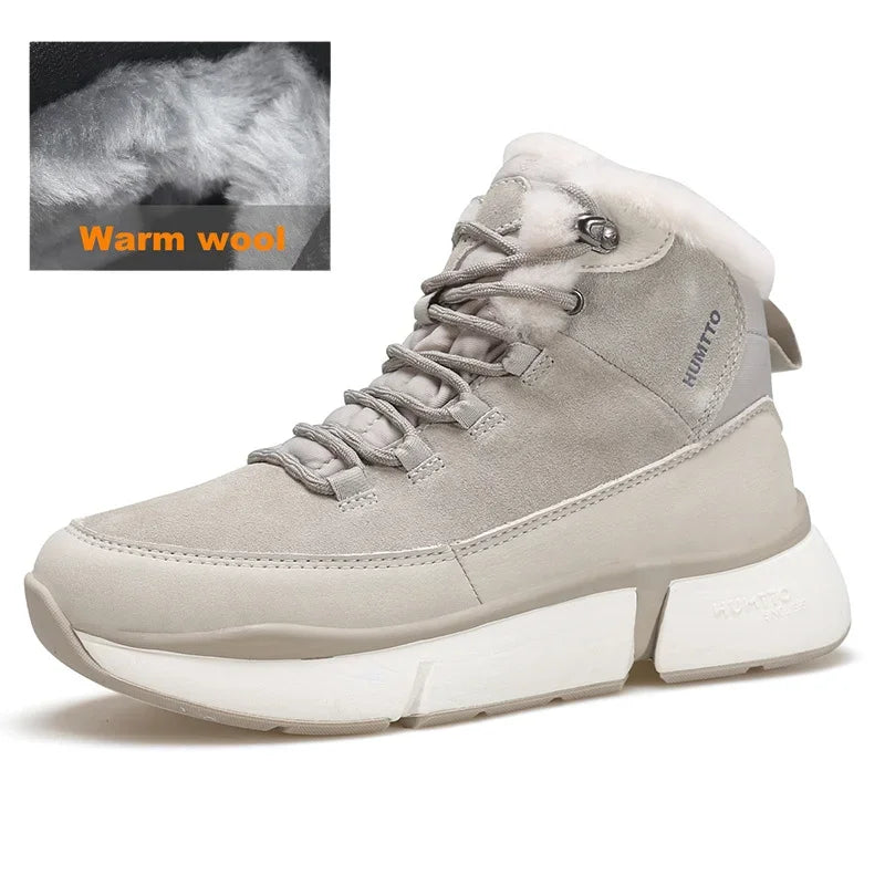 HUMTTO Winter Snow Boots Woman Leather Womens Sneakers Black Hiking Trainers Keep Warm Trekking Boots Outdoor Women Casual Shoes