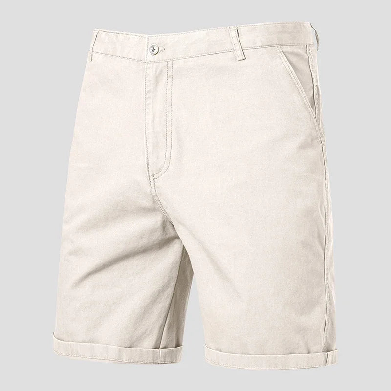 Male Daily Casual Knee Chinos Soft Pure Cotton Texture Deep Side Pockets Weekend Gathering Travel Short Slacks