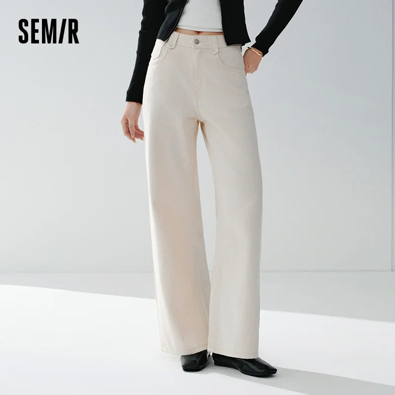 Semir Retro Jeans Women 2026 Spring Lyocell Blend Wide Leg Floor Length Hip Covering Leg Lengthening Trendy Trousers