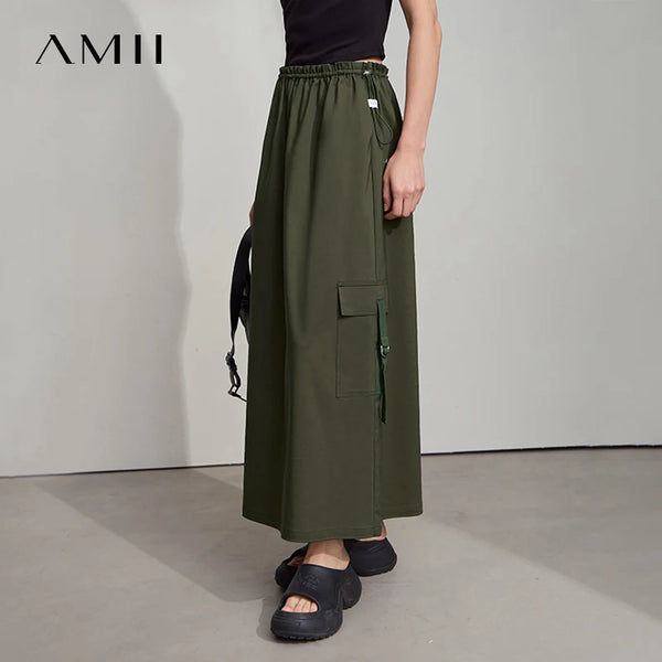 AMII សំពត់ខ្លីរលុងសម្រាប់រដូវក្តៅឆ្នាំ ២០២៦ អាវទ្រនាប់ពណ៌បៃតងខ្ចីសម្រាប់នារី ស្ព័ត អូក ខ្សែចង 12542200