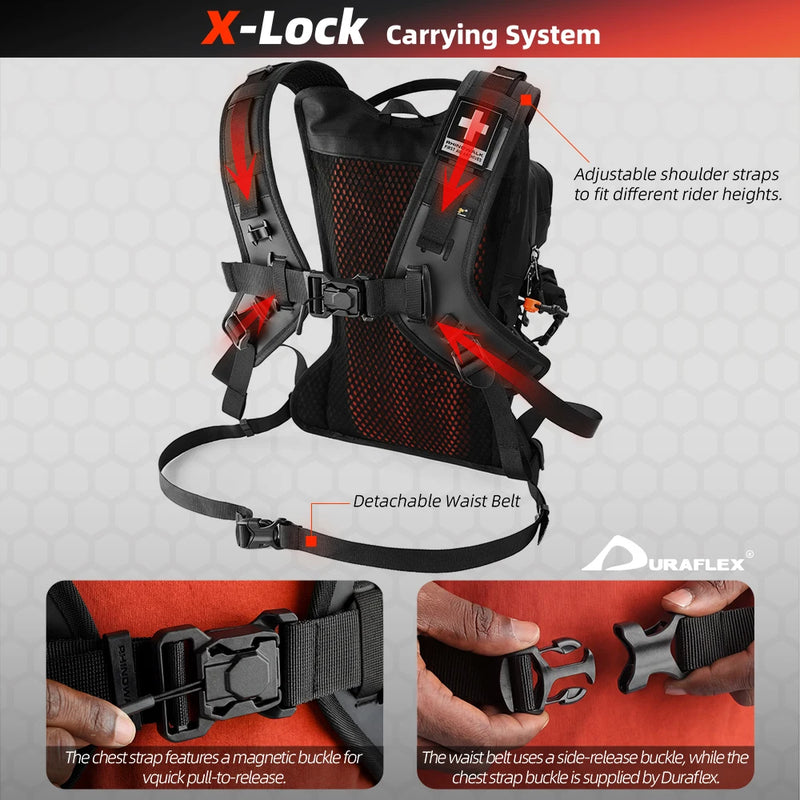 កាបូបស្ពាយម៉ូតូ Rhinowalk ការពារទឹកជ្រាប 10 លីត្រ កាបូបសម្រាប់ដំណើរផ្សងព្រេងក្រៅផ្ទះ ជាមួយប្រព័ន្ធដាក់ឥវ៉ាន់ X-Lock ទន់ MOLLE