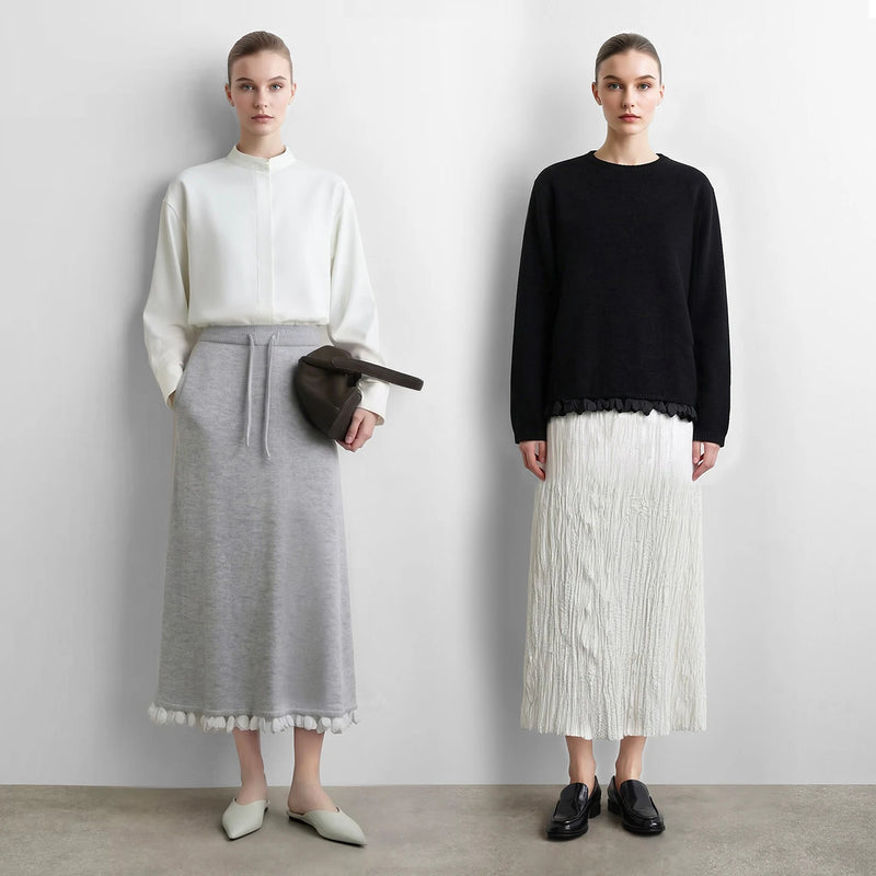 Amii Women Sweaters O Neck Ruffle Hem A-Line Midi Skirt Sold Separate Office Casual Tops 2026 Autumn Sweater for Women 12623047