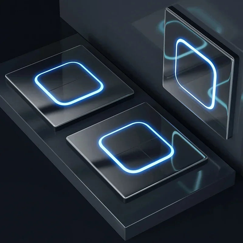 Tempered Glass Panel 1 2 3 4 Gang Wall Button Light Switch 1 2Way International universal LED Indicator reset point Power ON OFF