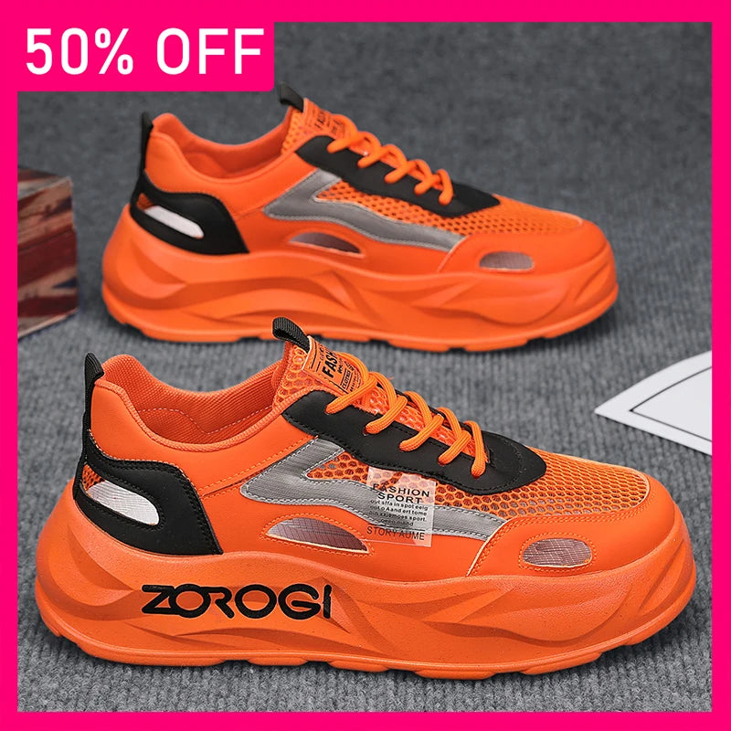 Men Sports Shoes Summer New Thick Soled Hollow Mesh Mesh Breathable Fashionable Lace Up Casual Versatile Running Shoes for Men