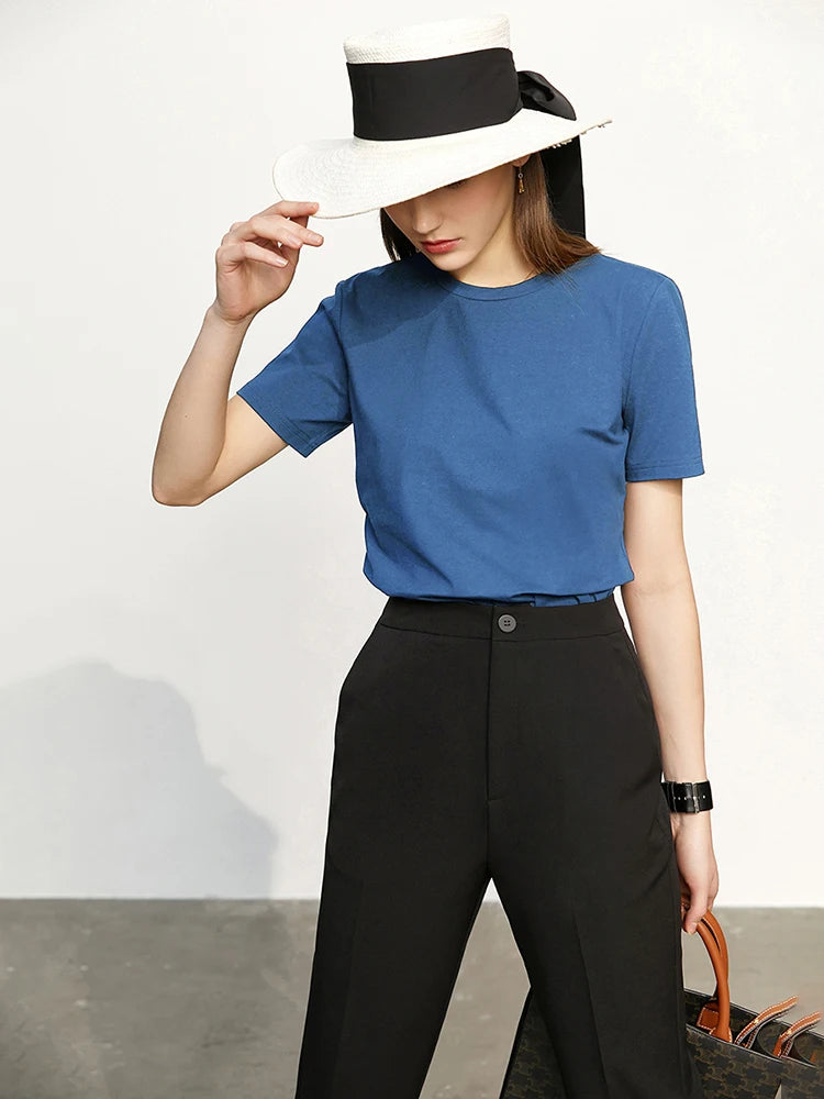 អាវយឺត Amii Minimalism សម្រាប់នារី រដូវក្តៅ ឆ្នាំ២០២៤ ថ្មី ធម្មតា ក ស្ដើង ដៃខ្លី ពណ៌ Dopamine សម្រាប់នារី 12442327