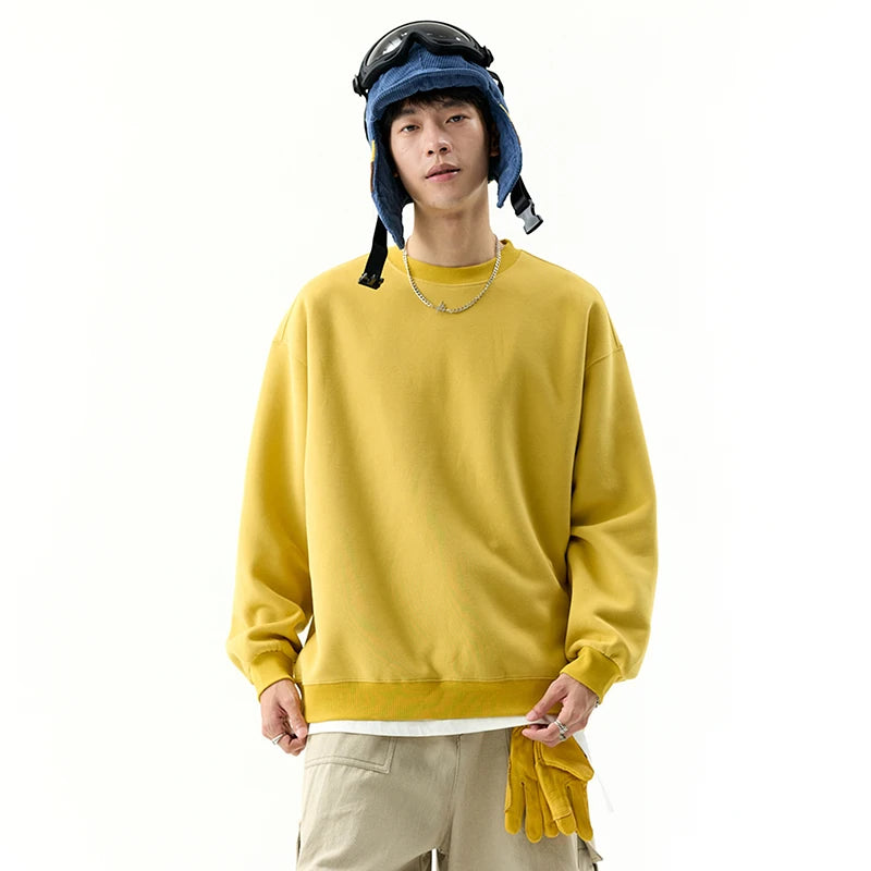 DUKEEN 450G Heavyweight Men's Sweatshirts Autumn and Winter New Solid Color Fashion Basic Pullovers 7 Color