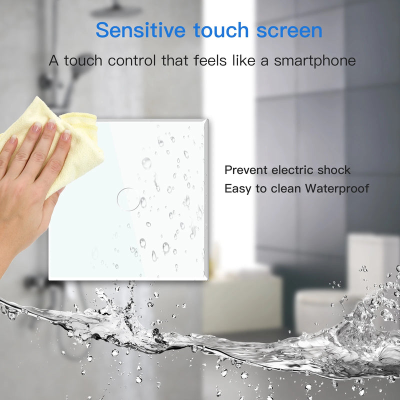 BSEED Touch Light Switches LED Backlight EU Wall Sockets Switches Glass Panel Max.Load 300W 1/2/3Gang 1Way LED Light Switches