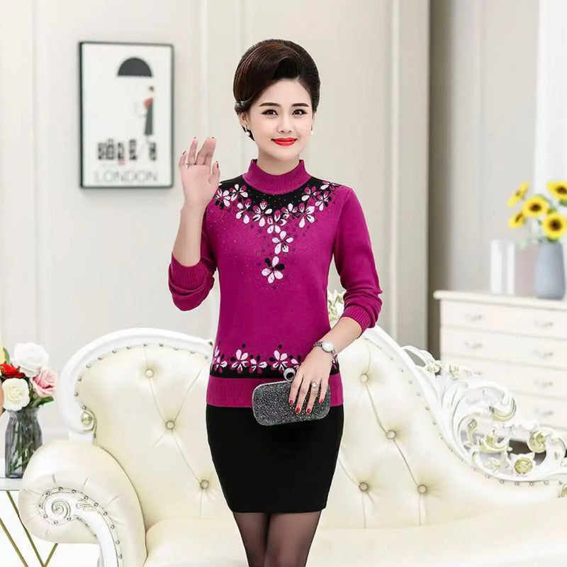 Pulls Femmes 2025 Fall Winter Women's Clothes Spring Knitwear Blouse Printed Turtleneck Warm Pullover Top Female Sweater