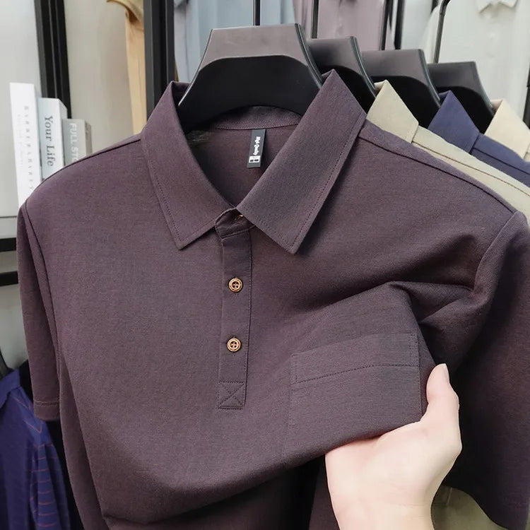 2026 New Men's Short Sleeve Polo Shirt - Classic Lapel with Chest Pocket, Business Casual Style, Multi-Color Sport Polo