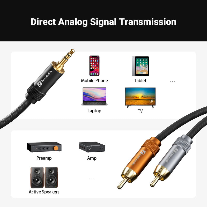 ខ្សែអូឌីយ៉ូ Fosi Audio 3.5mm ទៅ 2RCA ខ្សែ RCA ទង់ដែងពីរស្នូលសម្រាប់ឧបករណ៍ពង្រីកសំឡេងកុំព្យូទ័រទូរស័ព្ទ MP3