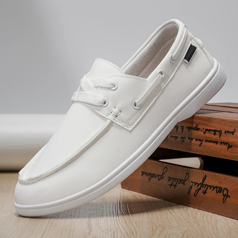 Men's plus-size fashion casual white shoes breathable soft sole four seasons new non-slip comfort outdoor driving leather shoes