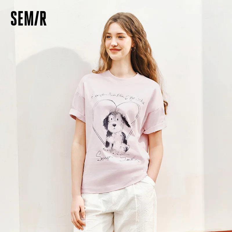 Semir Womens Tshirt 2026 Printed Pure Cotton Loose Lazy Style Unique Design Casual Soft Daily Wear