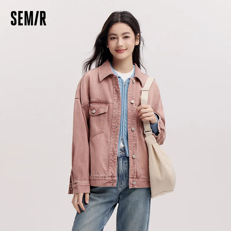 Semir Denim Jacket Distressed Loose DropShoulder Women Spring Casual Fashion Comfort StreetStyle Trend Cozy New 2026