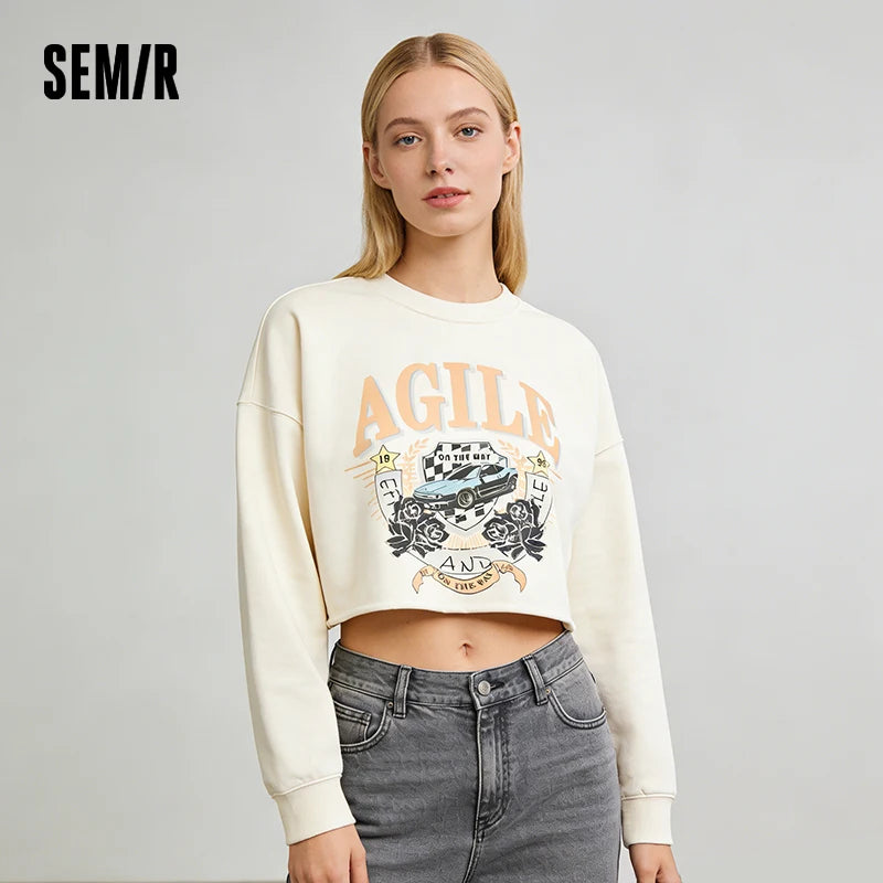 Semir Loose Hoodies Retro Graphic Women Spring Casual Fashion Comfort Soft Texture Trend Sweatershirt New 2026