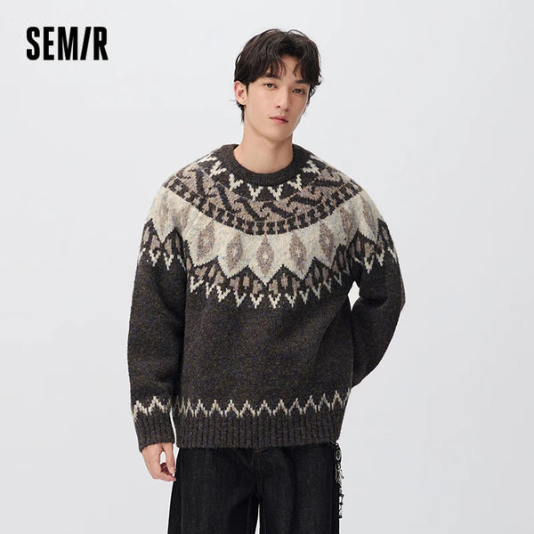 អាវយឺតប៉ាក់ Semir សម្រាប់បុរស រចនាបថ Geometric Jacquard Vintage កមូល ឆ្នាំ២០២៦ សម្លៀកបំពាក់ប្រចាំថ្ងៃរដូវរងាថ្មី រចនាបថធម្មតាសម្រាប់ទីក្រុង