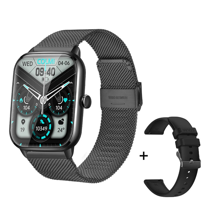 COLMI C61 Smartwatch 1.9 inch Full Screen Bluetooth Calling Heart Rate Sleep Monitor 100+ Sport Models Smart Watch For Men Women Black Metal Strap