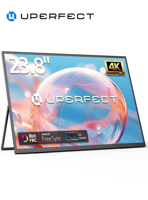 ម៉ូនីទ័រកុំព្យូទ័រ UPERFECT UColor T3 UHD ទំហំ 23.8 អ៊ីញ 4K HDR អេក្រង់កុំព្យូទ័រ ជាមួយជើងទម្រ LS VESA USB C សម្រាប់កុំព្យូទ័រយួរដៃ PC MAC ពង្រីកអេក្រង់ទីពីរ