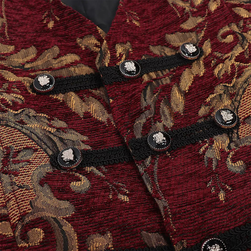 Punk-style Men's Red Sleeveless Suit Vest, Single-breasted V-neck Court/Gothic Vests, for Cosplaying Medieval Vintage Waistcoat.