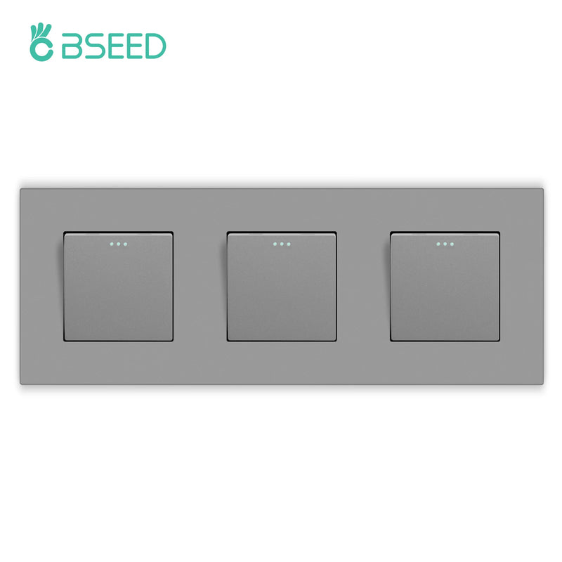 BSEED Button Light Switch 1/2/3Gang 1Way Wall Light Switch Plus Wall Power Socket Gray Plastic Frame Switch On Off