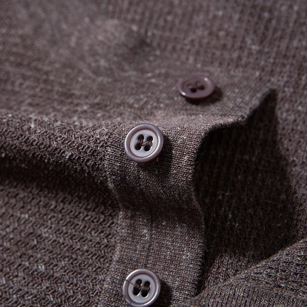Breathable Men's Linen Blend Short Sleeve Henley - Tencel Ribbed Knit | Summer Casual Solid Color Tee