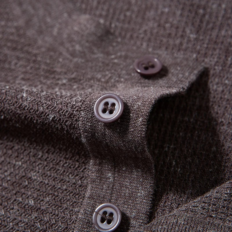 Breathable Men's Linen Blend Short Sleeve Henley - Tencel Ribbed Knit | Summer Casual Solid Color Tee