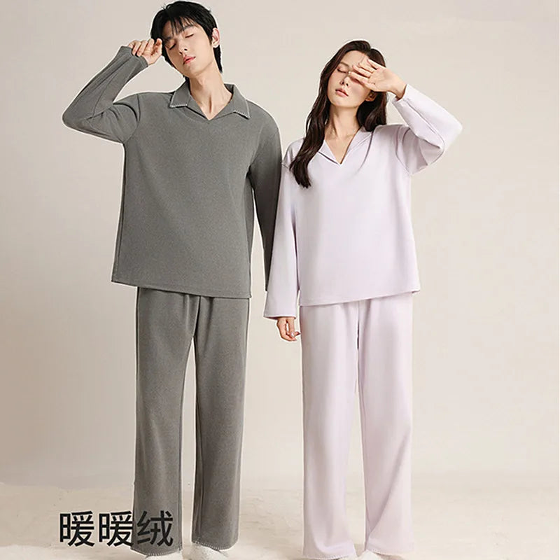 Pijama Mujer Thicken Warm Sleepwear For Sleeping Set Autumn Winter Couple Pajamas Long Sleeve De Velvet Women's Home Clothes