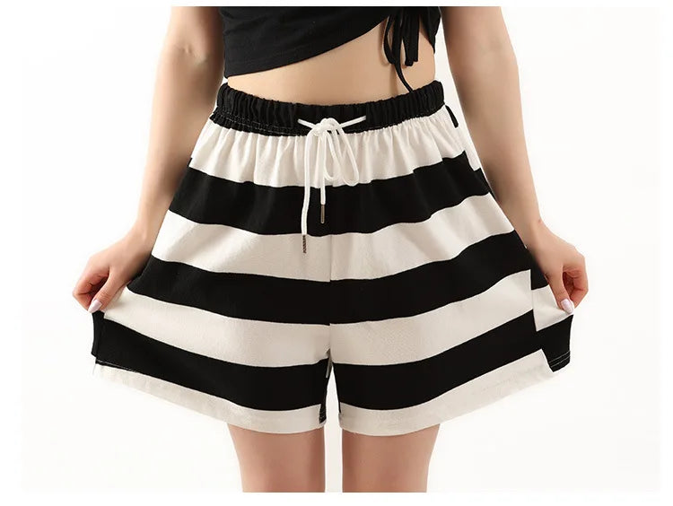 3XL-7XL Casual Striped Summer Pajamas Pant For Women Cotton Plus Size Sleepwear Shorts Loose Ladies Home Wear Pantalones