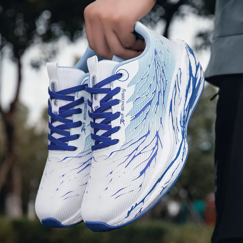 Mens Running Shoes Couples Breathable Mesh Lace-up Thick Sole Flat Comfortable Outdoor Casual Sneakers Trendy Tennis Shoes Man