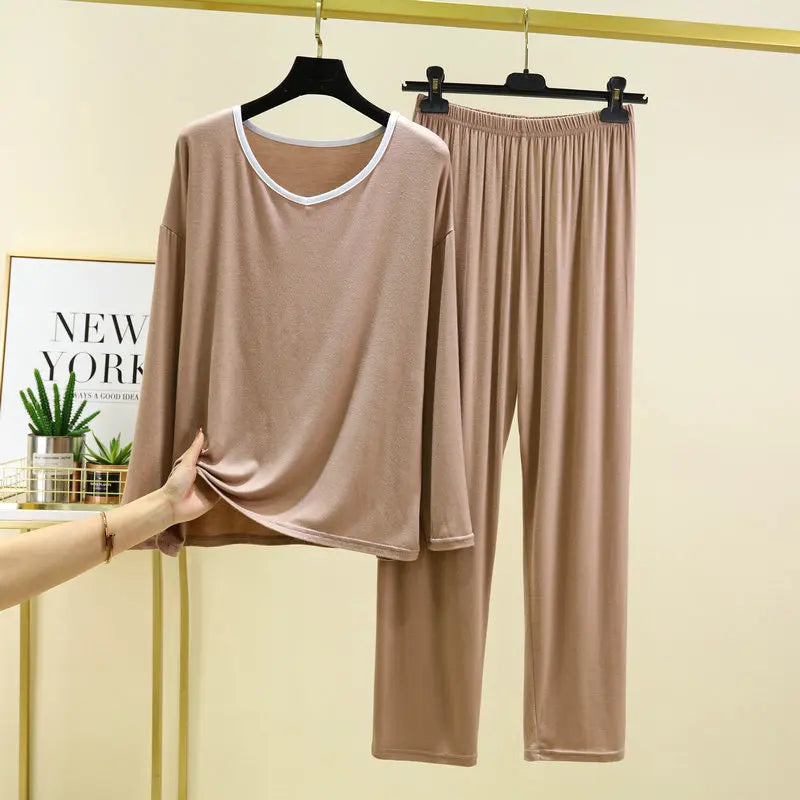 Modal Home Clothes Women's Pajamas Spring Autumn Long Sleeve Pants Set Loose Sleepwear Two Piece Suit Pijamas Para Mujer