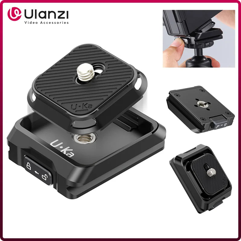 បន្ទះ បញ្ចេញ រហ័ស Ulanzi Uka និង ឧបករណ៍ មូលដ្ឋាន សម្រាប់ កាមេរ៉ា DSLR ដែល ឆបគ្នា ជាមួយ Arca F38 បន្ទះ ប្តូរ រហ័ស សម្រាប់ ជើង កាមេរ៉ា សម្រាប់ ទប់លំនឹង ជើង កាមេរ៉ា