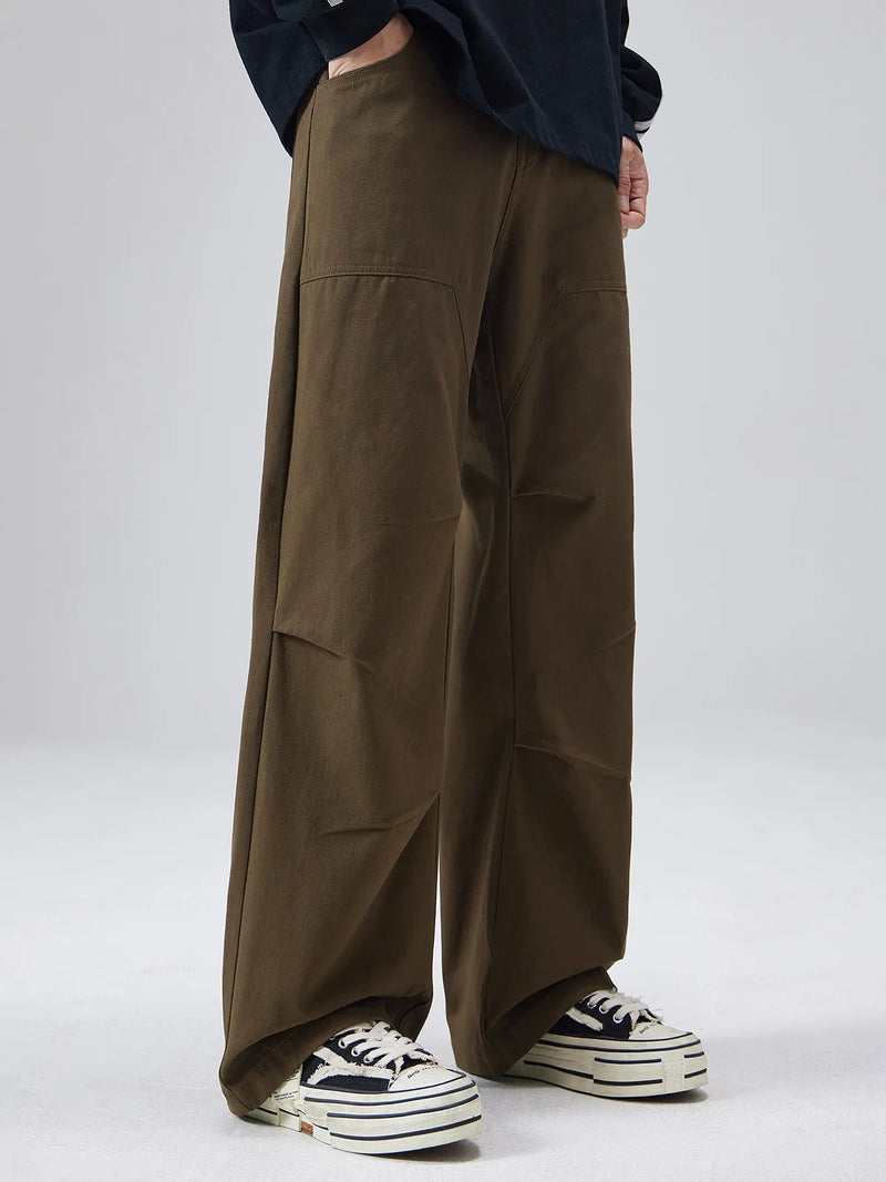 DUKEEN Men's Heavyweight 100% Cotton Cargo Pants Japanese Streetwear Loose Straight Leg Wide Leg Paratrooper Casual Pants