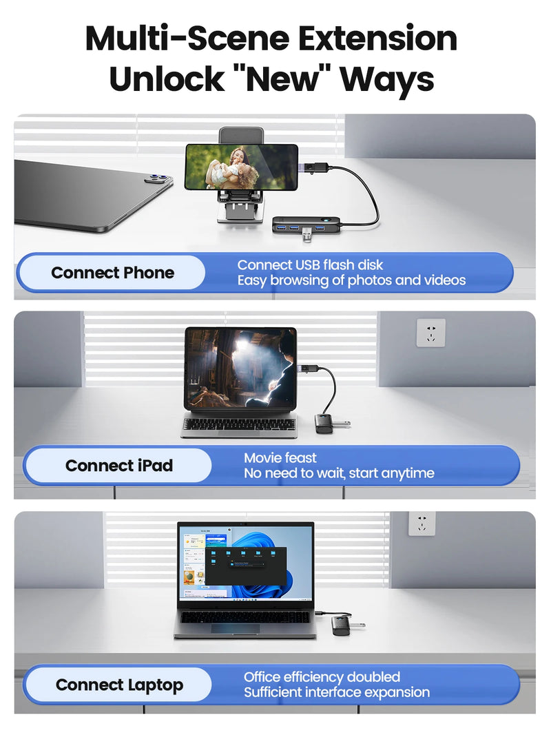 ORICO Member  USB 3.0 Hub Usb 2.0 Multi-USB Splitter Power Adapter 4-Port Multi-Extender OTG Adapter For PC Computer Accessories